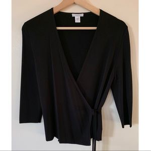 Max Mara • M • Black Knit 3/4 Sleeve Wrap Sweater